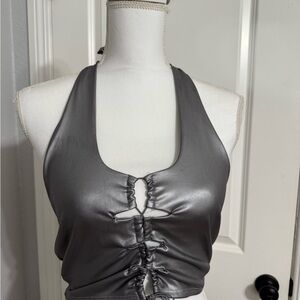 Silver Ruched Halter Top